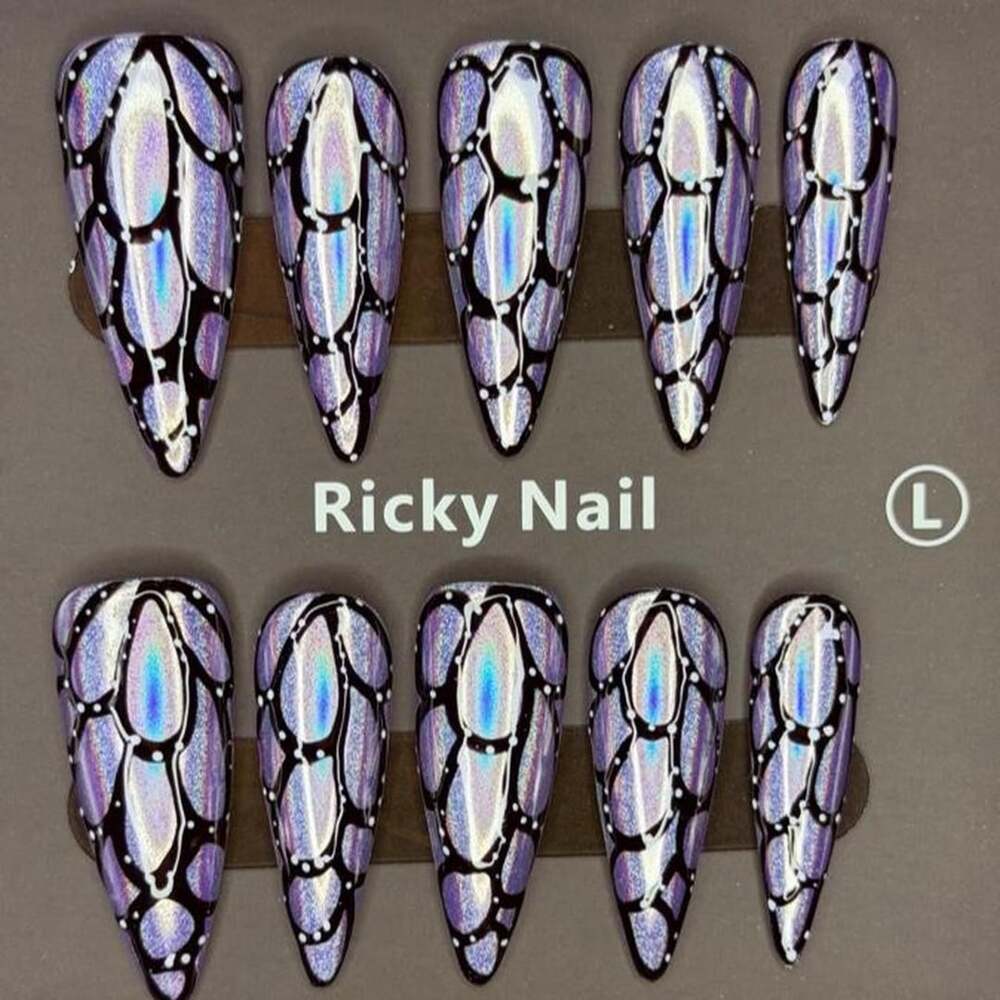 Ricky Nail Beetle-Wing Press-On Nails Size L Holographic Stiletto